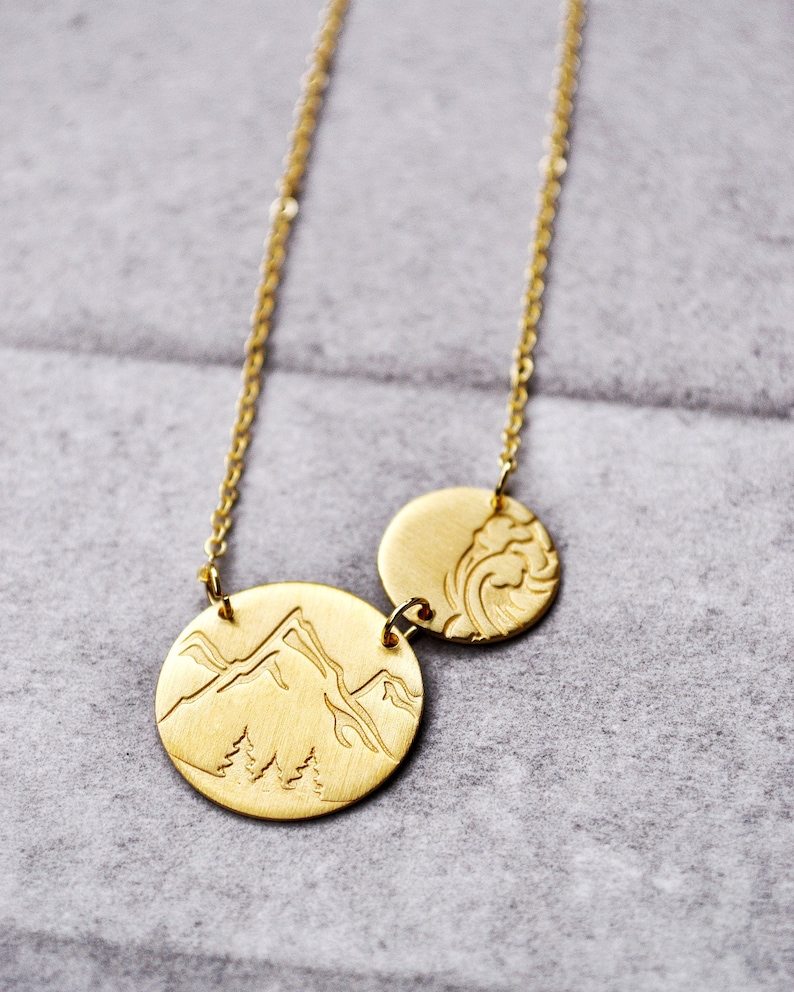 Mountain Wave Necklace / Mountain Charm / Wave Necklace / Etsy