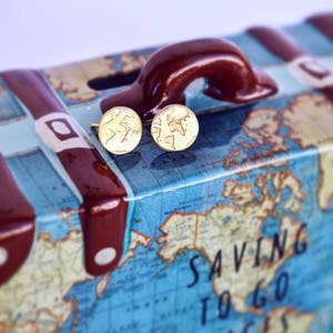 Dainty Handmade Silver World Map Earrings , Minimalist Everyday Simple Studs , Travel Gift for Women , Unique Globe Jewelry for Travelers image 4