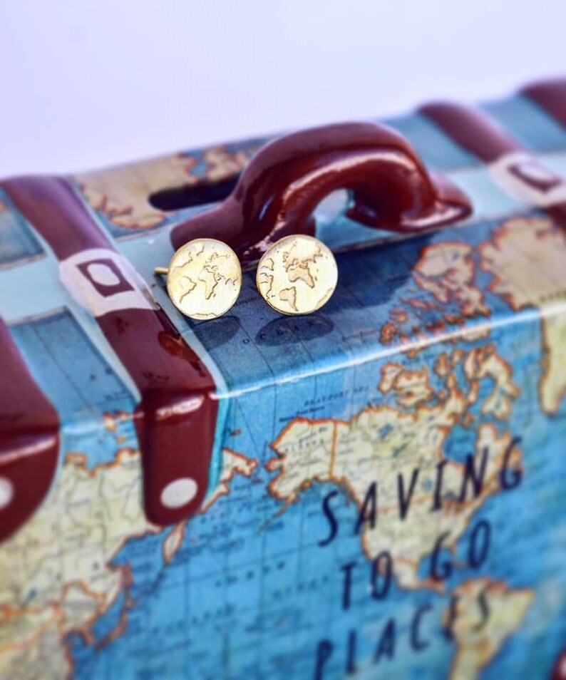 Dainty Handmade Silver World Map Earrings , Minimalist Everyday Simple Studs , Travel Gift for Women , Unique Globe Jewelry for Travelers image 4
