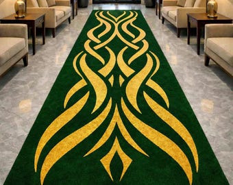 Alfombra de lujo verde y dorada, alfombra abstracta moderna, alfombra de área tejida a mano, alfombra de diseño para sala de estar, alfombra elegante para piso, alfombra de tamaño personalizado 8x10,