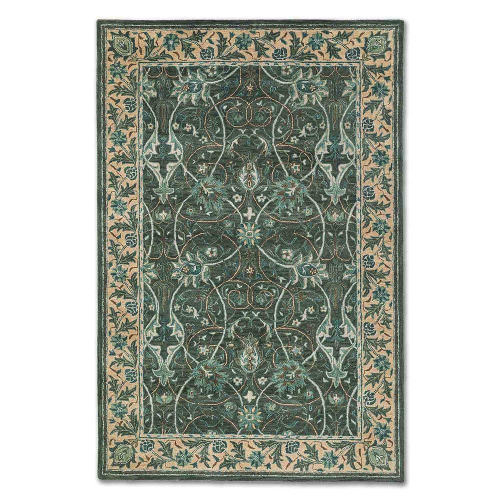Hand-tufted Wool Area Rug, Vintage Green Floral Carpet - Etsy