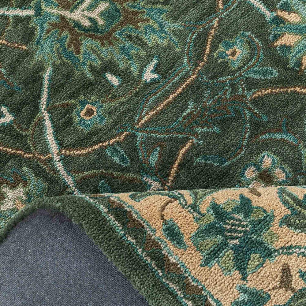 Hand-tufted Wool Area Rug, Vintage Green Floral Carpet - Etsy