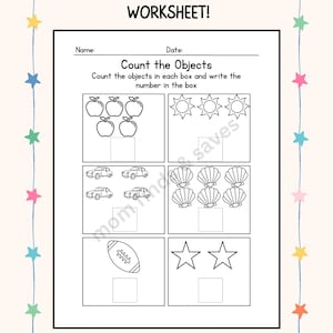 Kindergarten Addition Worksheet | Count Objects Math Printable (Digital Download)