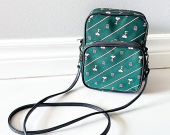 90s Vintage SNOOPY Dark Green Crossbody Purse / Waistpack / Backpack/ Camera Bag, Preppy Academia, Collegiate Kogal Aesthetic, Made in Japan
