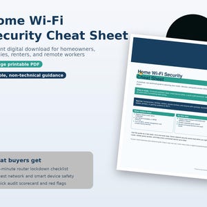 Home Wi-Fi Security Cheat Sheet | Printable Router Safety Guide | Home Network Checklist PDF | Digital Download