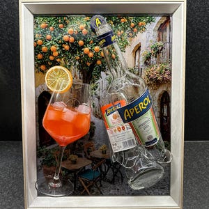 Aperol Gebroken Fles - Broken Bottle Epoxy Resin Art - Custom A3 Framed Bar Gift Decor image 4