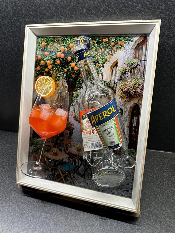 Aperol Gebroken Fles - Broken Bottle Epoxy Resin Art - Custom A3 Framed Bar Gift Decor