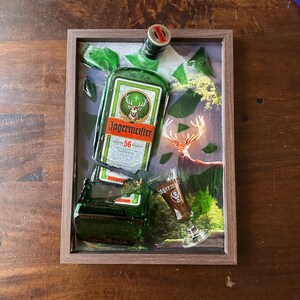 Jagermeister Gebroken Fles - Broken Bottle Epoxy Resin Art - Custom A3 Framed Mancave Bar Decor