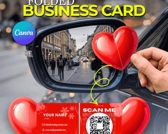 Heart Shaped Folded Business Card Template | QR Code Pop Up Card | Canva Editable (Digital Download)