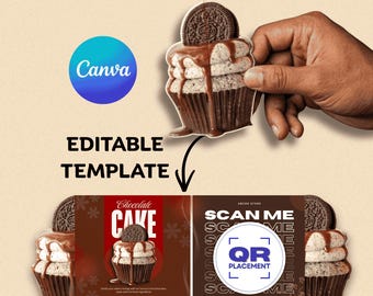 Chocolate Cupcake Shape Folded Business Card Template | Die Cut Visiting Card | Canva Editable QR Code Business Card | Printable Download