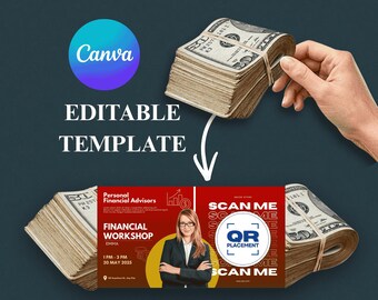 Dollar Pop-Up Folded Business Card Template | Financial Advisor QR Code Card | Canva Editable Die Cut Card | Printable Digital Download