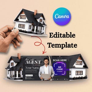 Realtor Business Card Template | Editable Canva QR Code Card | Die Cut Folded Real Estate Card | Agent Branding | Printable Digital Download