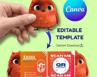 Colorful Bird Pop-Up Business Card Template | Editable Canva Folded Card | Small Branding Digital Download | DIY Die-Cut | Printable Card