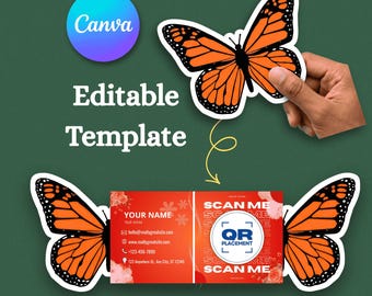 schmetterling Visitenkarte Vorlage | Gefaltete QR-Code-Karte | Canva Bearbeitbare Popup-Visitenkarte | Digitaler Download