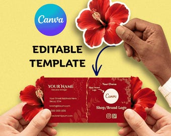 Floral Pop-Up Folded Business Card Template | Flower Die Cut QR Code Card | Canva Editable Visiting Card | Printable Digital Download