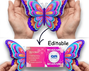 Butterfly Business Card Template | Die Cut Folded QR Code Card | Canva Editable Digital Download
