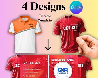 T-Shirt Folded Business Card Template | Canva Editable QR Code Business Card | Printable Foldable Business Card | Digital Download