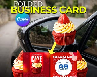 Editable Folded Business Card Template | Cake Shaped Foldable Card | DIY Die Cut Pop Up | Printable Canva Design | Digital Download