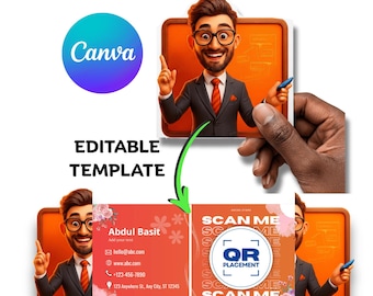 Professional Folded Business Card | Finance Branding Card Printable | QR Code Canva Template | Die Cut card Coach /Tech | Digital Download