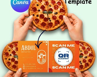 Design unico per biglietti da visita piegati / Modello modificabile per pizza pop-up Canva / Codice QR stampabile fustellato fai da te / Download digitale