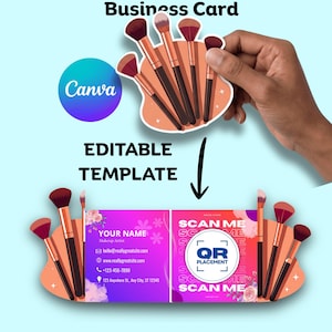 Makeup Artist Folded Business Card Template | Pop Up Beauty Business Card Canva Editable | QR Code Printable Card | Digital Download