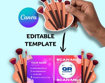 Make-up Artist gefaltet Visitenkarte Vorlage | Pop Up Beauty Visitenkarte Canva Editable | QR-Code Druckbare Karte | Digitaler Download