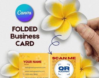 Plumeria Folded Business Card Template | Canva Editable Design (Digital Download)