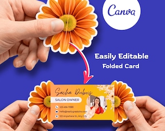 Floral Pop-Up Business Card Template | Die Cut QR Code Canva Editable | Printable Card | Folded Die-Cut  Card |  Printable Digital Download