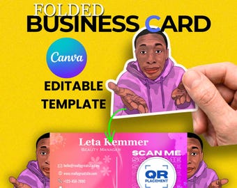 Pop-Up Folded Business Card Template | Foldable Die-Cut Design |  QR Code Canva Editable | Printable Unique Business Card | Digital Download