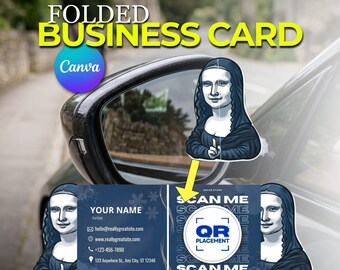 Folded Business Card Template | Die Cut Pop Up QR Code Card | DIY Printable Canva Editable |  Foldable Visiting Card | Digital Download