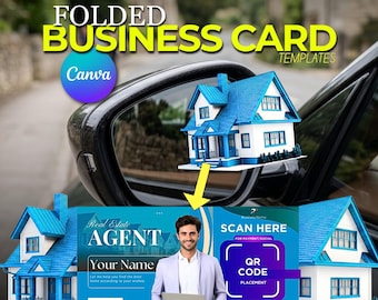 Folded Business Cards Templates | Realtor Real Estate Die Cut QR Card | Printable Canva Editable Real Estate Marketing (Digital Download)
