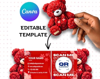 Roter Panda gefaltet Visitenkarte Vorlage | Bearbeitbare Canva faltbare Visitenkarte | Einzigartiger gestanzter QR-Code | Digitaler Download