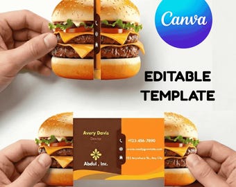 Burger Shaped Folded Business Card Template | Die Cut QR Code Canva Editable | Pop Up Interactive Design | Digital Download