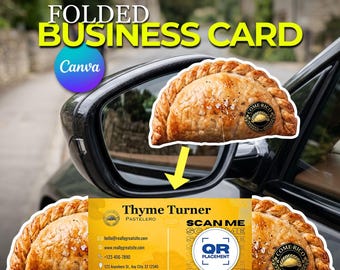 Plantilla de tarjeta de visita plegable para comida / Tarjeta de visita editable en Canva / Tarjeta plegable con código QR (Descarga digital)