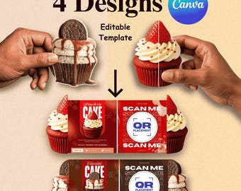 4 Cupcake Visitenkarten Vorlagen | Druckbare Stanzkartenvorlagen |  Canva Bearbeitbare QR-Code-Visitenkarte | Digitaler Download