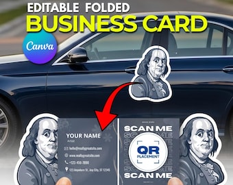 Pop Up Folded Business Card Templates | Editable Canva Business Card | Printable DIY QR Code Card | Die Cut Foldable | Digital Download