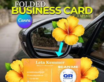 Floral Folded Business Card Template | Die Cut QR Code Canva Editable | Unique Pop Up Foldable Design | Printable Digital Download
