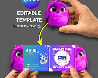 Bird Pop Up Business Card Template, Editable QR Code Folded Card (Digital Download)