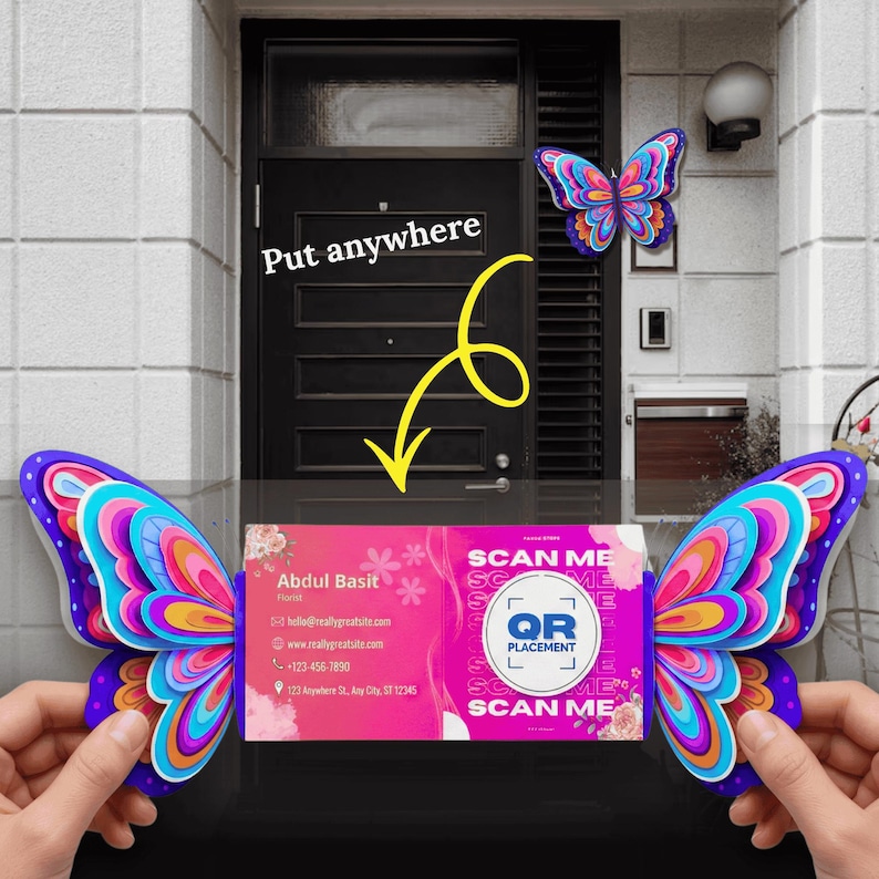 Butterfly Business Card Template | Die Cut Folded QR Code Card | Canva ...