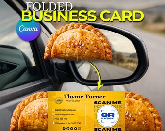 Food Business Card Template |  Foldable Pop Up Visiting Card | Die Cut, QR Code, Canva Editable (Digital Download)