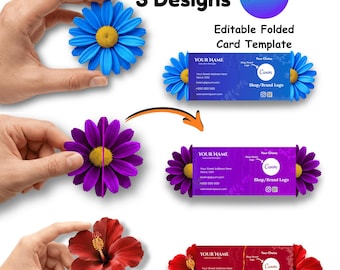 Floral Folded Business 3 Variations Bundle |  DIY Die-Cut Card Template | Canva Editable Business Card | Printable Digital Download