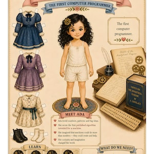 Ada Lovelace Kids Learning Poster | First Computer Programmer Dress Up Activity | STEM Educational Printable for Children