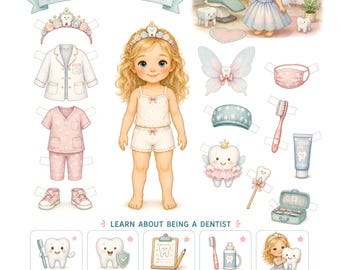 Dentist Busy Book Printable | Montessori Dental Health Activity | Preschool Dress Up Game | Fine Motor Learning | Pretend Play PDF