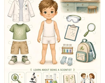 Vorschul-Aktivitätsbuch für Wissenschaftler, STEM-Berufsmaterialien zum Ausdrucken, Montessori-Wissenschaftsaktivität, Verkleiden und Lernen, PDF für den Heimunterricht