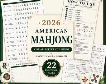 2026 American Mahjong Cheat Sheet Printable | Visual Hand Guide PDF | Beginner Mahjong Reference Card | Instant Download