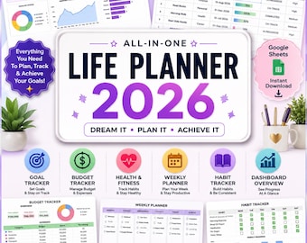 Life Planner Spreadsheet for Google Sheets 2026 | Budget Planner, Habit Tracker, Goal Tracker, Weekly Planner Dashboard