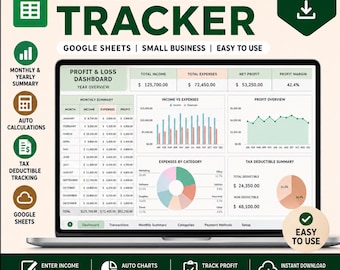Profit and Loss Google Sheets | Income Expense Tracker, Tax Preparation, Easy Bookkeeping for Small Business & Freelancers