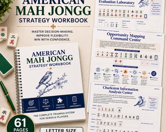 Cuaderno de estrategias de Mahjong americano 2026, guía de Mah Jongg en PDF, lecciones, hojas de trabajo, simulaciones, evaluaciones, 61 páginas imprimibles.