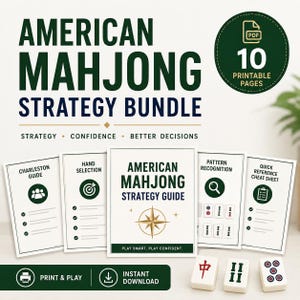 2026 American Mahjong Cheat Sheet Printable Bundle, NMJL Hand Guide, Score Tracker, Strategy Notes & Practice Sheets