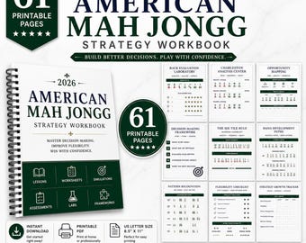 2026 American Mahjong Strategy Workbook, Mah Jongg Guide PDF, Lessons, Worksheets, Simulations, Assessments, 61 Printable Pages